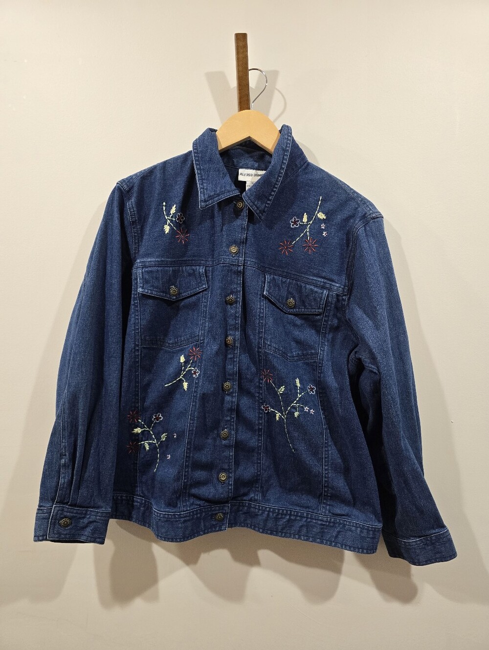 Alfred Dunner Embroidered Floral Denim Jacket 90's Mom Aesthetic